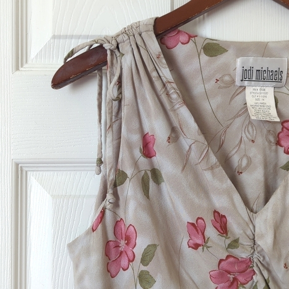 Jodi Michaels Y2K Vintage Floral Sleeveless V-neck Midi Shift Dress Beige 14 - Picture 4 of 11
